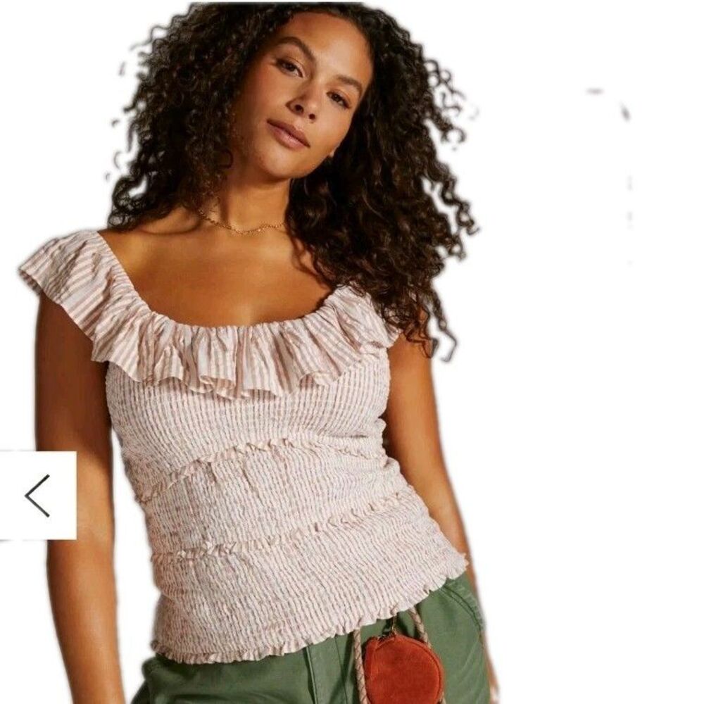 Anthropologie smocked ruffled blouse Sz M Cutout Back  Boho Festival Beachy